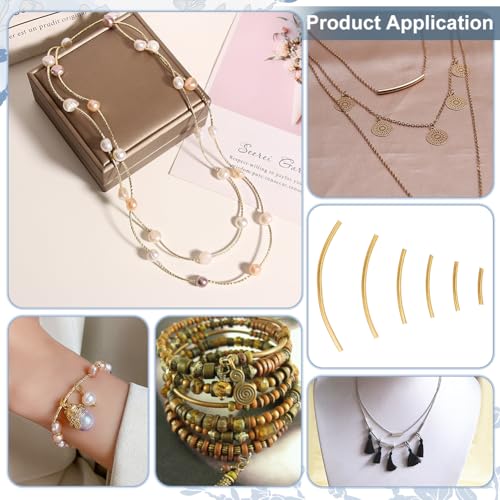 PH PandaHall 240pcs 6 Size Brass Curved Tube Beads Long Noodle Tube Bead Golden Spacer Beads for DIY Memory Wire Bracelet Necklace Anklet Wrist Jewelry Making, 14.5mm 20mm 25mm 30mm 40mm 50.5mm