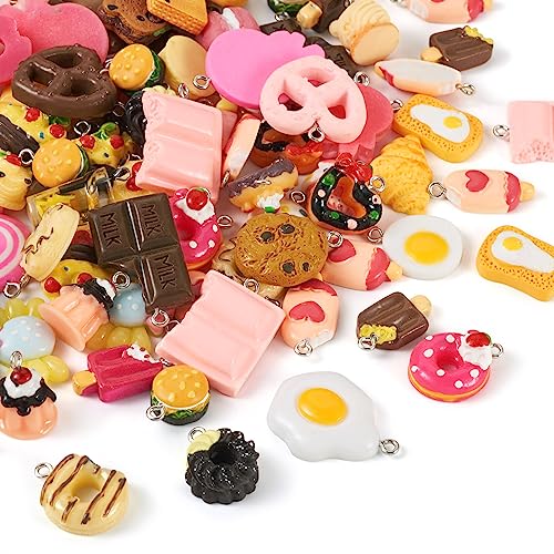 Craftdady Resin Plastic Miniature Food Snack Pendants Charms Ice Drink Juice Pendants Cute Bottle Fruit Keychain Charms Hang Ornament for DIY Craft Earring Bracelet Necklace Jewelry Making - color: Mixed Color Dessert (100pcs)