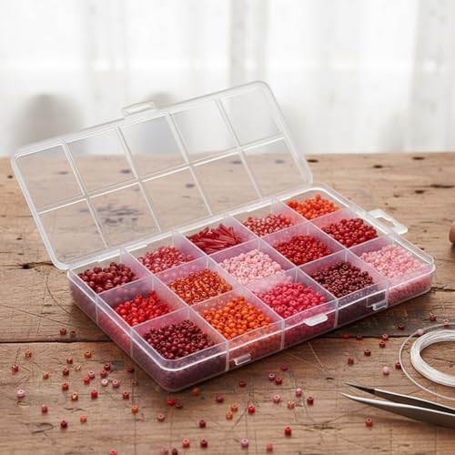 Glass Seed Beads Kit for Jewelry Making, Multi Color Small Beads Set with Organizer Box, DIY Bracelet Necklace Craft Kit for Girls, Beginners, Red - color: Red