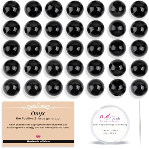 AD Beads 8mm Natural Round Loose Beads 110 Pieces, for Making 108 Mala Prayer Beads Necklace, Bracelet & Yoga Meditation, Jewelry Design (Black Onyx) - color: Black Onyx, size: 8mm-110pcs