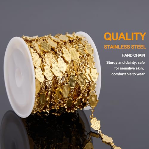 KYUNHOO 4.3 Yards Gold Chains for Jewelry Making Embossed Palm of Hand Chain Links on Spool for Women Men DIY Necklace Bracelet Crafts Find Supplies - color: Hand Gold