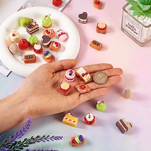 Craftdady Resin Plastic Miniature Food Snack Pendants Charms Ice Drink Juice Pendants Cute Bottle Fruit Keychain Charms Hang Ornament for DIY Craft Earring Bracelet Necklace Jewelry Making - color: Mixed Color Cake