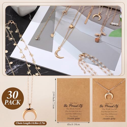 Kenning 30 Pcs Mother's Day Necklace Gifts Bulk Pendant Necklace Set for Women Gold Plated Acrylic Adjustable Clavicle Chain with Card - color: Gold, style: Classic Mixed Style