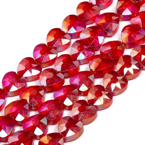 70pcs 8mm Valentine's Day AB Red Faceted Heart Beads for Jewelry Making Crystal Glass Beads for Bracelets Necklace Crafts, Friendship Bracelet Kit, Love Gifts - color: AB Red