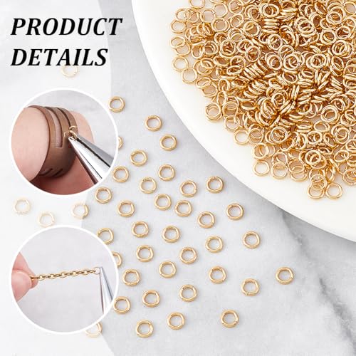 NBEADS About 500pcs 4mm Gold Jump Rings, Open Jump Rings 304 Stainless Steel Split Rings Real 18K Gold Plated Connector Rings for Jewelry Making Necklaces Bracelet Earrings Keychain