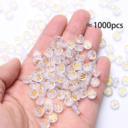 ToBeIT 1000pcs Transparent Alphabet Letter Beads Gold Acrylic Beads Round 4X7mm Letter Beads Jewelry Making Charms for DIY Bracelet Necklace Craft Making (bgtransparent-Gold) - color: bgtransparent-gold