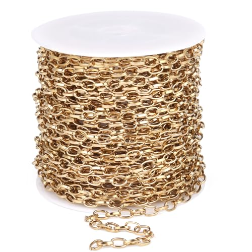 33FT Gold Paperclip Chain Jewelry 3MM 18K Gold PVD Plated Stainless Steel Paperclip Link Chain Roll Bulk for Jewelry Making - color: 3mm gold
