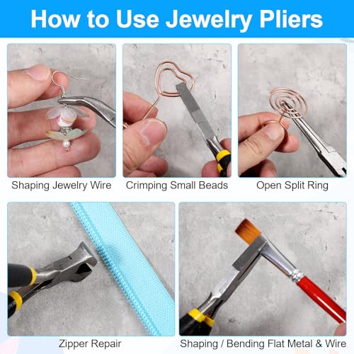 11PCS Jewelry Pliers Set, Long Nose, Diagonal, End Cutting, Bent Nose, Combination, Flat Nose, Needle Nose & Round Nose, Tweezers and Storage Bag, Jewellery DIY Making and Repairing Supplies