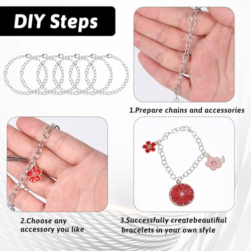 cobee 12 Pcs Charm Bracelet Chain, Metal Silver Chain Bracelet with Lobster Clasps for Women Bracelet Chain Bracelets Jewelry Making Crafts Supplies Men Gifts(Silver) - color: Silver