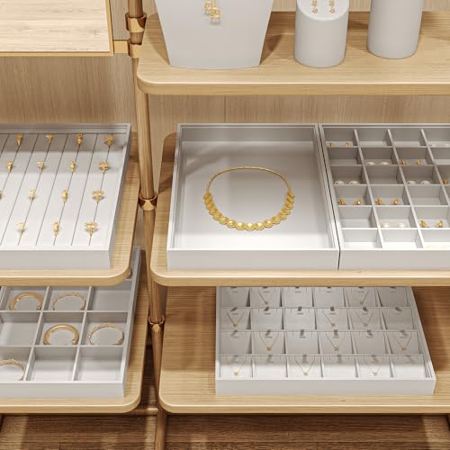 Premium White PU Leather Jewelry Organizer Tray - 12 Grids Display Tray for Earrings, Rings, Bracelets, Necklaces - Dresser & Countertop Storage (35x24cm) - Elegant Jewelry Display for Retail - size: 12 Grid