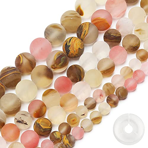 Natural Matte Watermelon Rind Beads, 6MM Round Frosted Unpolished Loose Gemstone Beads for Bracelet Necklace Jewelry Making, Energy Stone Healing Power with Stretch Beading Cord - color: Matte Watermelon Rind, size: 6MM