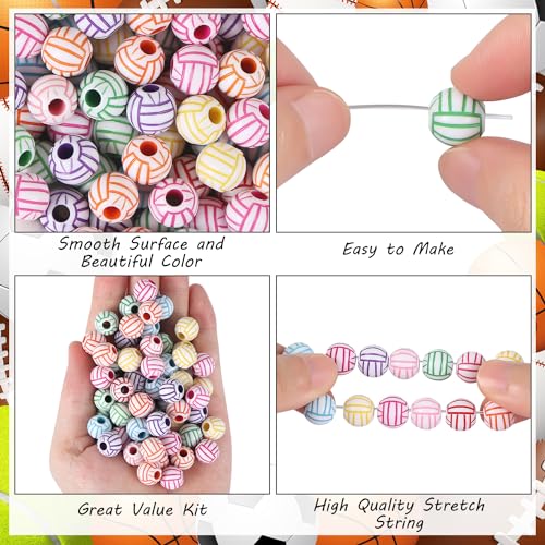 100pcs Volleyball Beads with 5.5 Yard Elastic Rope,Acrylic Sports Beads DIY Spacer for Necklace Bracelet Keychains Handmade Jewelry Making Accessories Craft Supplies,12mm(Rainbow Volleyball) - color: Rainbow Volleyball
