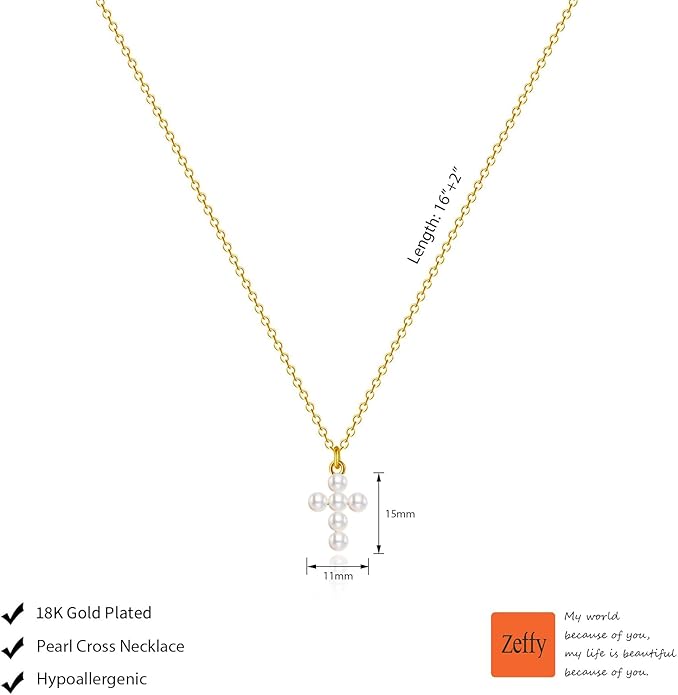 Zeffy Cross Necklace for Women,18K Gold/Silver Plated Tiny Cubic Zirconia Cross Pendant Necklace for Women Simple Layered Cross Necklaces for Women
