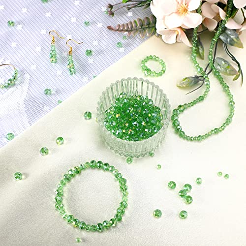 WILLBOND 600 Pcs Crystal Glass Beads for Jewelry Making Bulk Suncatcher Faceted Rondelle Loose Gemstone for Valentine's Day, Irish Holiday, Easter Bracelet DIY Crafts 8mm, 6mm, 4mm(Green) - color: Green