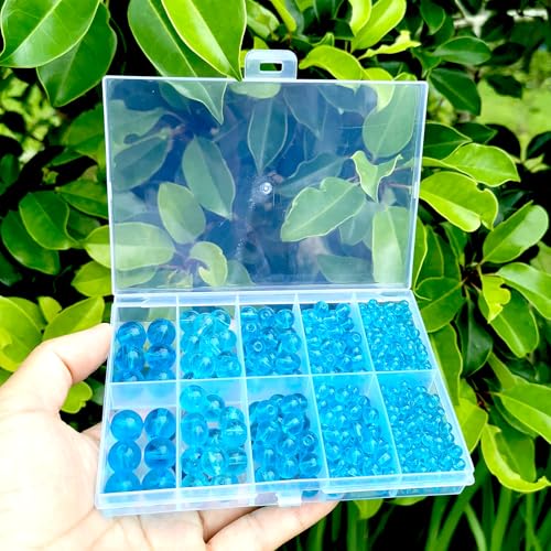 476PCS Natural Round Gemstone Crystal Glass Beads for Jewelry Making (Blue), Smooth Round Spacer Loose Glass Beads for Crafts Bracelets Necklaces Charms Pendants 4/6/8/10/12mm - color: Round Glass Beads: Blue