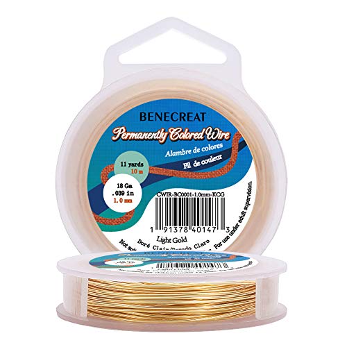 BENECREAT 18-Gauge Real Gold Plated Copper Wire Tarnish Resistant Wire, 33-Feet/11-Yard, for Jewelry Craft Making - color: Gold, size: 18-Gauge(33-Feet/11-Yard)