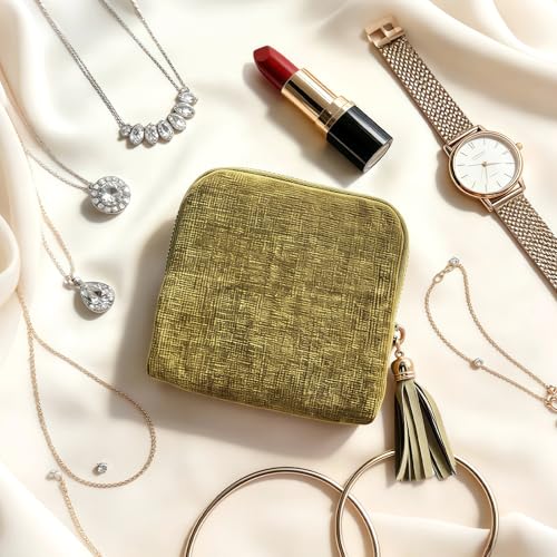Sobotoo Small Travel Jewelry Case, Jewelry Zippered Pocket Case, 5-Layer Soft Velvet Organizer Pouch for Bracelets, Earrings, Beaded necklace, Rings, Mini Jewelry Bag for Travel Everyday Use(Green) - color: Green
