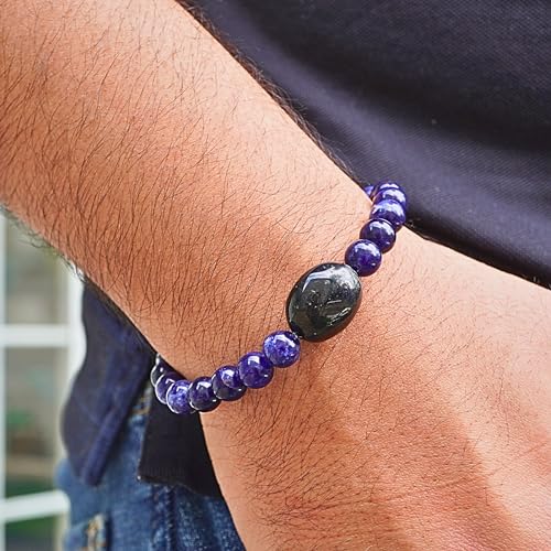 Black Obisidian Bracelets for Men 8" Inch Full Stretch Healing Crystal Bracelet, Beaded Charm Bracelet for Men Gifts Fathers Day Anniversary Birthday Gifts for Him - color: Sodalite & Black Onyx