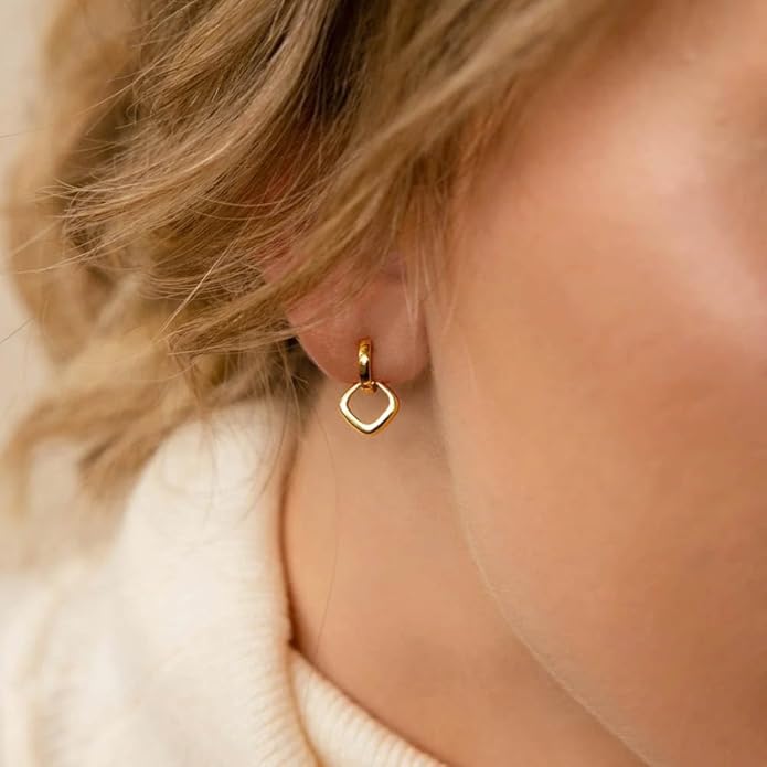 CAITLYNMINIMALIST 18K Gold Sterling Silver Double Link Drop Pave Duo Hoop Huggie Earrings Bold Jewelry for Women