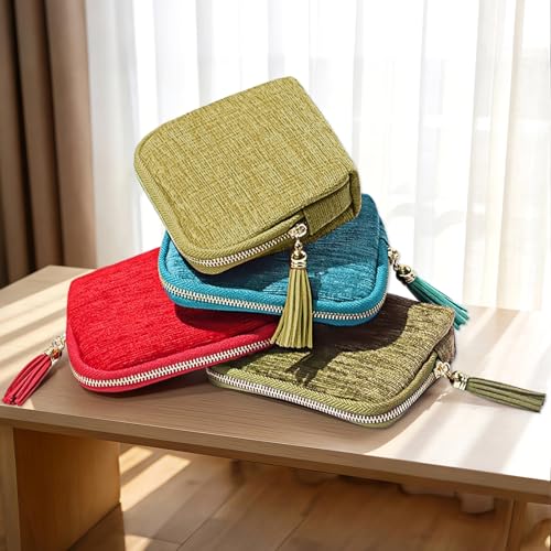 Sobotoo Small Travel Jewelry Case, Jewelry Zippered Pocket Case, 5-Layer Soft Velvet Organizer Pouch for Bracelets, Earrings, Beaded necklace, Rings, Mini Jewelry Bag for Travel Everyday Use(Green) - color: Green