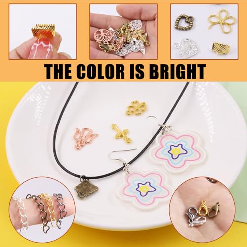 Tanstic 771Pcs 4 Colors Ribbon Ends Fastener Clasps Kit, Bookmark Pinch Crimp Ends with Jump Rings, Lobster Claw Clasps, Chain Extenders, Pendant Charms and Jewelry Pliers for DIY Crafts - color: Ribbon Ends + Jewelry Clasps + Jump Rings