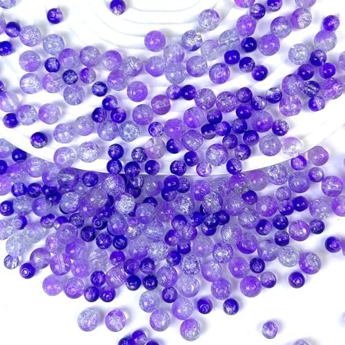 300pcs Crackle Glass Beads, 6mm and 8mm Purple Crystal Glass Beads Round Loose Spacer Bulk Beads for DIY Craft Earring Necklace Bracelet Jewelry - color: Purple