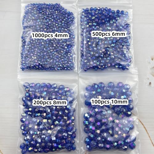 1800pcs Acrylic Faceted Round Beads 4mm 6mm 8mm 10mm AB Colors Glossy Acrylic Round Spacer Beads with Hole for DIY Bracelet Necklace Jewelry Making Supplies Handmade Craft(Royal Blue AB) - color: Royal Blue AB