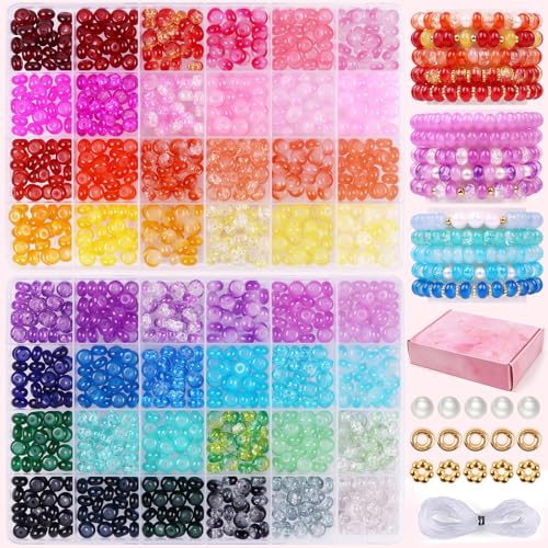 1200PCS Abacus Glass Beads for Jewelry Making, 48 Colors Gemstone Rondelle Beads for Bracelets Making Kit, Crystal Bead for Necklace DIY Crafts, 5x8mm, Solid, Crackle, Gradient Colors - color: 48 Color