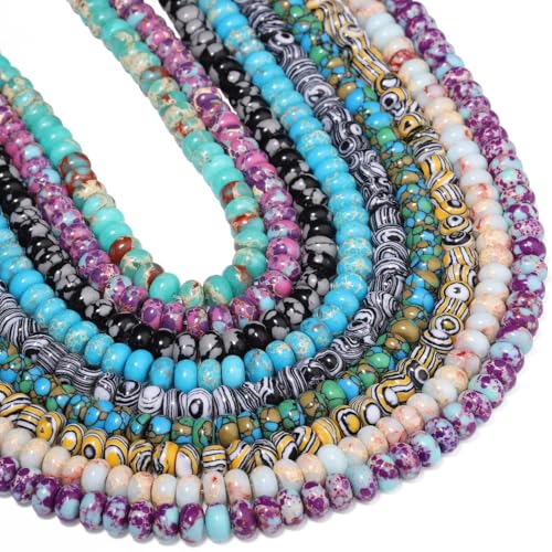 Songxi 5x8mm Natural Flower Malachite Stone Rondelle Beads, 75PCS Spacer Round Loose Abacus Beads for Jewelry Making, Gemstone for Bracelet Necklace Earrings, Arts and Crafts - color: Flower Malachite