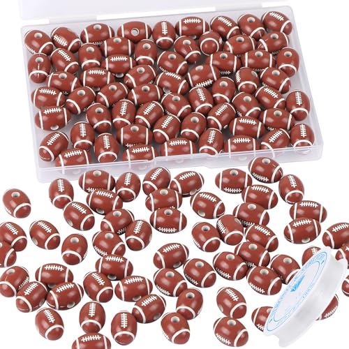 100pcs 18mm Football Beads with 5.5 Yard Elastic Rope,Acrylic Sports Beads DIY Spacer for Necklace Bracelet Keychains Handmade Jewelry Making Accessories Craft Supplies(Rugby) - color: Rugby