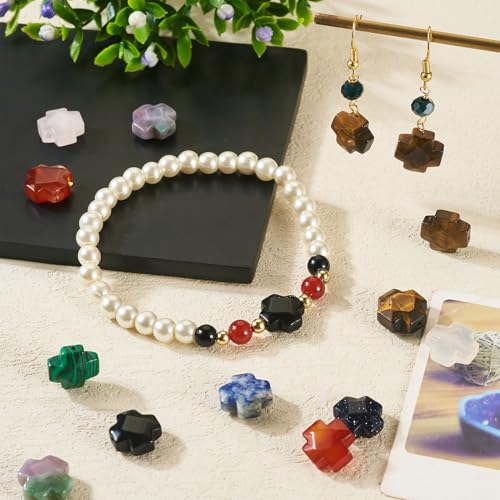 Beadthoven 24pcs Gemstone Cross Beads Small Crucifix Cross Beads Faceted Colorful Faith Crosses Healing Crystals Stone Chunky Spacers for Jewelry Making Necklace Bracelet DIY Crafts Supplies - color: Faceted Cross