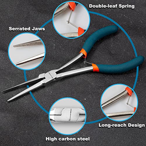 SPEEDWOX 7 Inches Long Reach Needle Nose Pliers with Teeth, Extra Long Nose Mini Precision Wire Looping Pliers for Jewelry Making, Bending Wire and Small Object Gripping - style: Needle Nose Pliers with Teeth