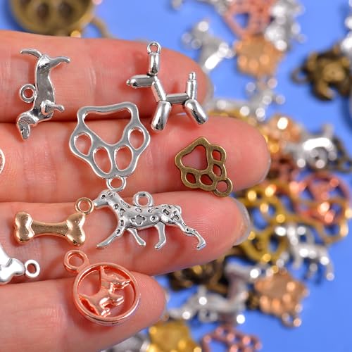 stino 100g Metal Pendant Charms for Jewelry Making, Bulk Silver & Gold Plated Charms for Braclet Necklace Crafts, Animal Plant Flower Pet and so on - color: Dog Mixed Color