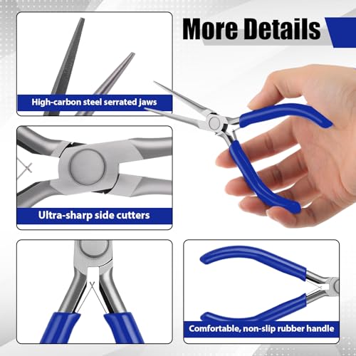 10 Pcs Mini Needle Nose Pliers Bulk, 6 Inch Precision Pliers Set with Extra Long Tips for Jewelry Making, Wire Wrapping, Small Object Gripping, DIY Project (Blue) - color: Blue