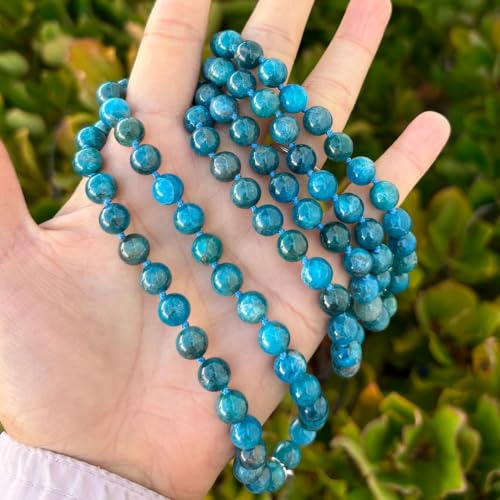 Adabele Premium 108 Mala Beads Malas Necklace - Natural Healing Gemstone Tibetan Buddhist Japa Prayer Meditation Reiki Chakra Stone Quartz Rock Women Men Jewelry - style: Blue Apatite