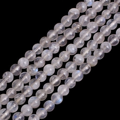 GEM-Inside Genuine 4mm Natural Blue Rainbow Moonstone AAA Grade Gemstone Beads for Jewelry Making 15" - color: Aaa White Moonstone, size: 4mm