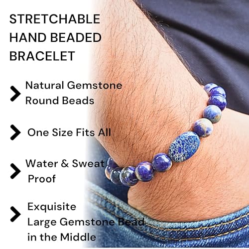 Black Obisidian Bracelets for Men 8" Inch Full Stretch Healing Crystal Bracelet, Beaded Charm Bracelet for Men Gifts Fathers Day Anniversary Birthday Gifts for Him - color: Sodalite & Lapis Lazuli Bracelets