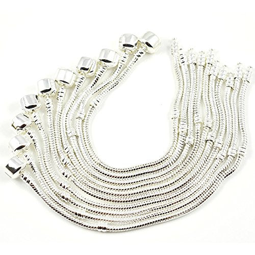 RUBYCA 5pcs 6.3" White Silver Plated Clasp European Snake Chain Charm Bracelet fit Charm Beads DIY - color: White Silver, size: 16 CM