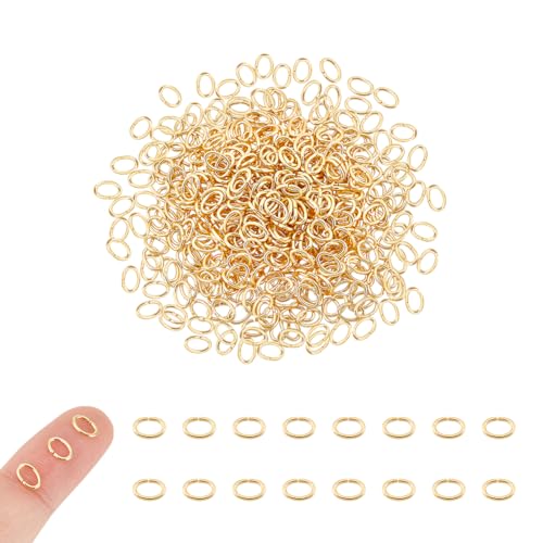 UNICRAFTALE 500Pcs 18K Gold Plated Oval Jump Rings 304 Stainless Steel 6mm Long Golden Rings for Jewelry Making DIY Craft Earring Bracelet Pendant Choker - size: 4mm