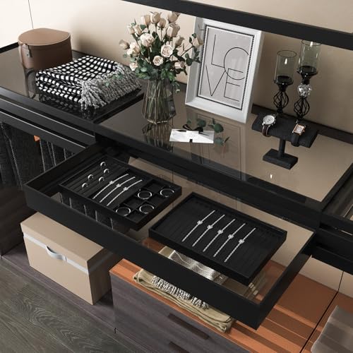 Oirlv Black Leather Jewelry Display Flat Tray Perfume Accessories Trinket Watch/Earring/Ring Storage Organizer - style: P01701