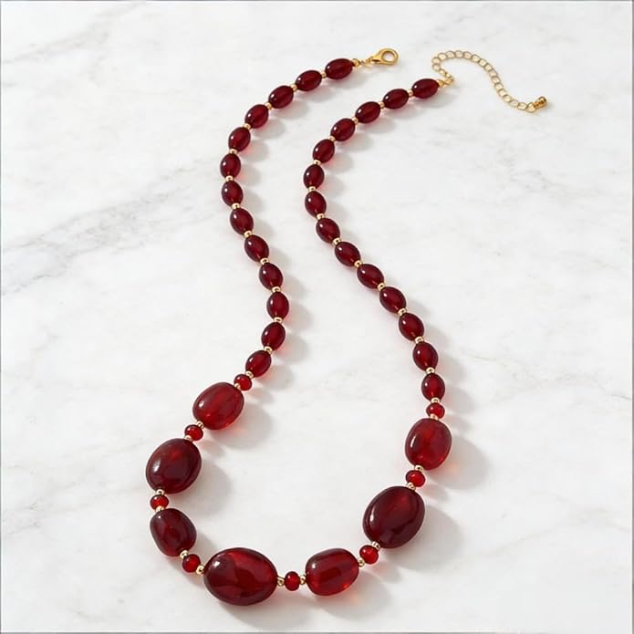 Chunky Beaded Necklace For Women, Multi Color Boho Irregular Oval Bead Long Necklaces Vintage Unique Statement Jewelry Gifts
