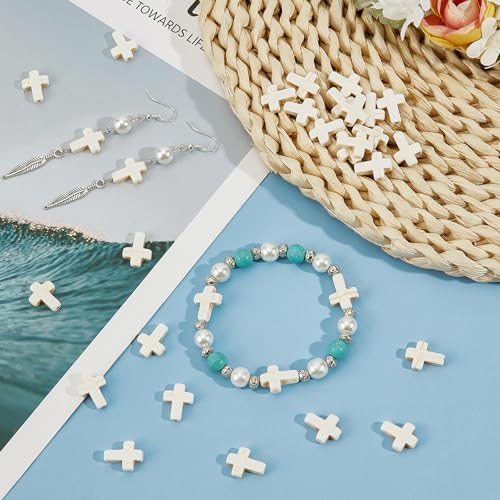 SUNNYCLUE 1 Box 100Pcs White Turquoise Cross Beads Synthetic Turquoise Stone Bead 12x16mm Easter Mini Small Cross Beads for Jewelry Making Charms Beading Supplies DIY Bracelet Necklace Adult - color: 100Pcs 12x16mm White Cross Beads
