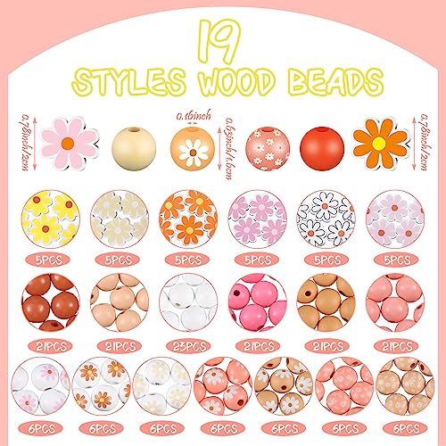 Tradder 200 Pcs Daisy Wooden Beads for Crafts 16mm 20mm Assorted Loose Spacer Round Daisy Flower Wood Beads for DIY Crafts Necklace Bracelet Jewelry Making Garland Home Decor - style: Daisy Flower