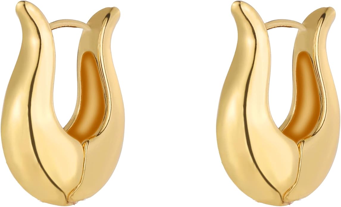 Wgoud 6 Pairs Gold Hoop Earrings Set for Women, 14K Gold Plated Hypoallergenic Lightweight Chunky Open Huggie Hoops Earrings Jewelry for Gifts.