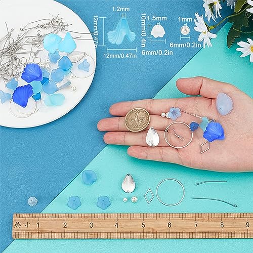 SUNNYCLUE 1 Box Make 10 Pairs Flower Petal Earrings Making Kit Blue Flower Petal Charms Acrylic Bead Caps with Pearl Beads Geometric Linking Rings for Women Beginners DIY Earring Jewelry Making - color: Diy 10 Pairs Blue Themed Acrylic Flower Earrings