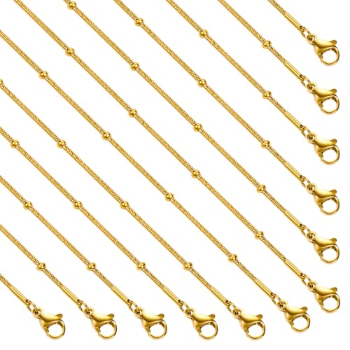 SMYHTGLIF 12 Pcs Stainless Steel Round Snake Necklace Chain Bulk Gold Necklace Chain for Women DIY Jewelry Making - color: Gold Snake Bead, size: 18 inches
