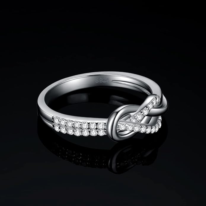 JewelryPalace Double Infinity Knot Cubic Zirconia Promise Rings for Women, Love Twisted 14K White Gold 925 Sterling Silver Ring for Girl, CZ Gemstone Jewelry Sets Rings