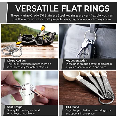 CREST Surgical and Marine Grade Stainless Steel Split Ring for Keychains SS316L Key Rings for Car Keys - color: 25-pack Large