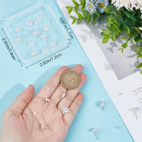 Beebeecraft 1 Box 10Pcs Sun Post Earring Sterling Silver Cubic Zirconia Stud Earring Findings with Horizontal Loops and Butterfly Earring Backs for DIY Earring Jewelry Making - color: Silver Sun Earring