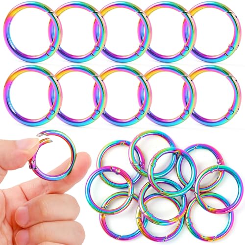 1 Inch Spring O Rings Buckles-10 Pcs Rinbow Spring Gate Rings Clasps for Purse Shoulder Bag-Round Spring Hooks Carabiner Snap Clips for Handbag Key Chains DIY Crafts - color: Rainbow Spring Rings-10pcs-1 Inch